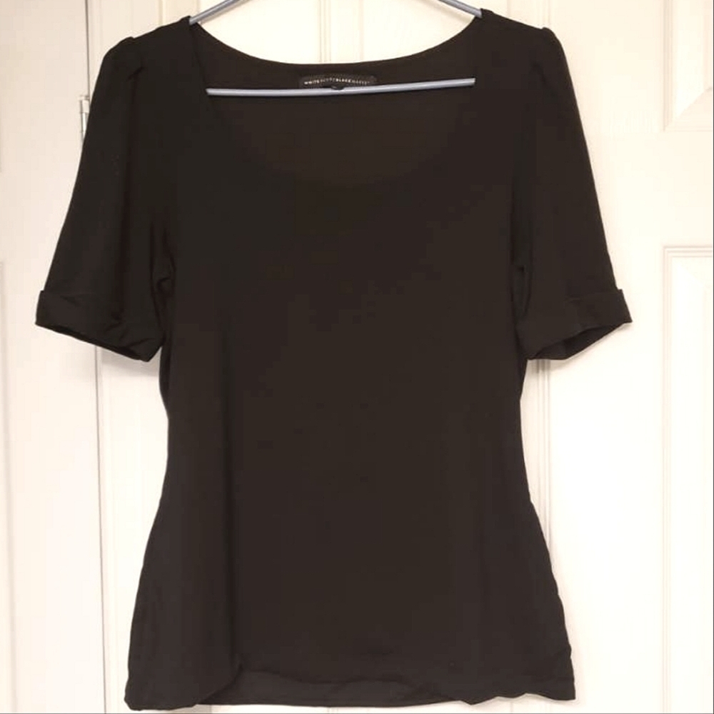White House Black Market Casual Basic Pullover T-Shirt Cuffed Short Sleeves EUC